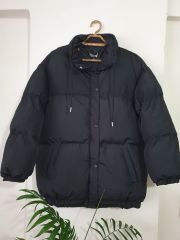 Oversize Bol Kesim Uzun Salaş Mont Siyah - L