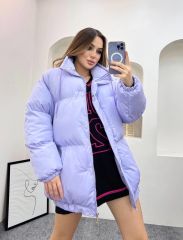 Oversize Bol Kesim Uzun Salaş Mont Lila - L