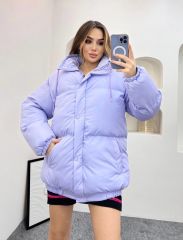 Oversize Bol Kesim Uzun Salaş Mont Lila - L