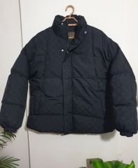 Oversize Kendinden Desenli Şişme Salaş Mont Siyah - XXXL