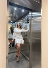 Komple Dantelli Güpürlü Astarlı Dar Kesim Mini Elbise Beyaz - XXL