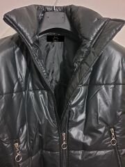 Kadın Dik Yaka Cepli Kısa Şişme Mont Siyah Siyah - XL