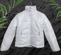 Kadın Dik Yaka Cepli Kısa Şişme Mont Siyah Beyaz - XL