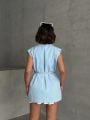 Oversize Salaş Kemerli Blazer Yelek Bebe Mavi - M