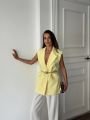 Oversize Salaş Kemerli Blazer Yelek Sarı - M