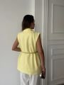 Oversize Salaş Kemerli Blazer Yelek Sarı - M