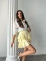 Kat Kat Şortlu Mini Kloş Etek Sarı - L