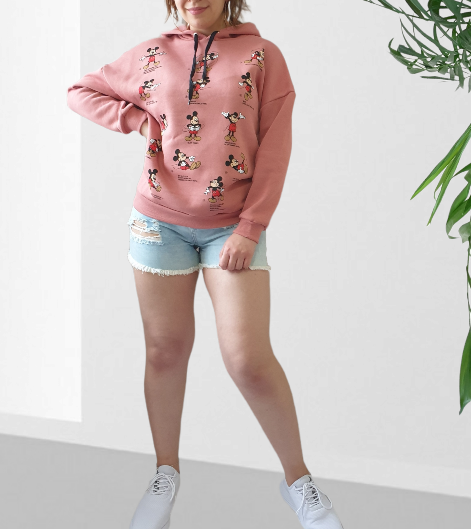 Baskılı Bol Kesim Oversize Kapşonlu Sweat Beyaz Pudra - L