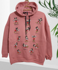 Baskılı Bol Kesim Oversize Kapşonlu Sweat Beyaz Pudra - L