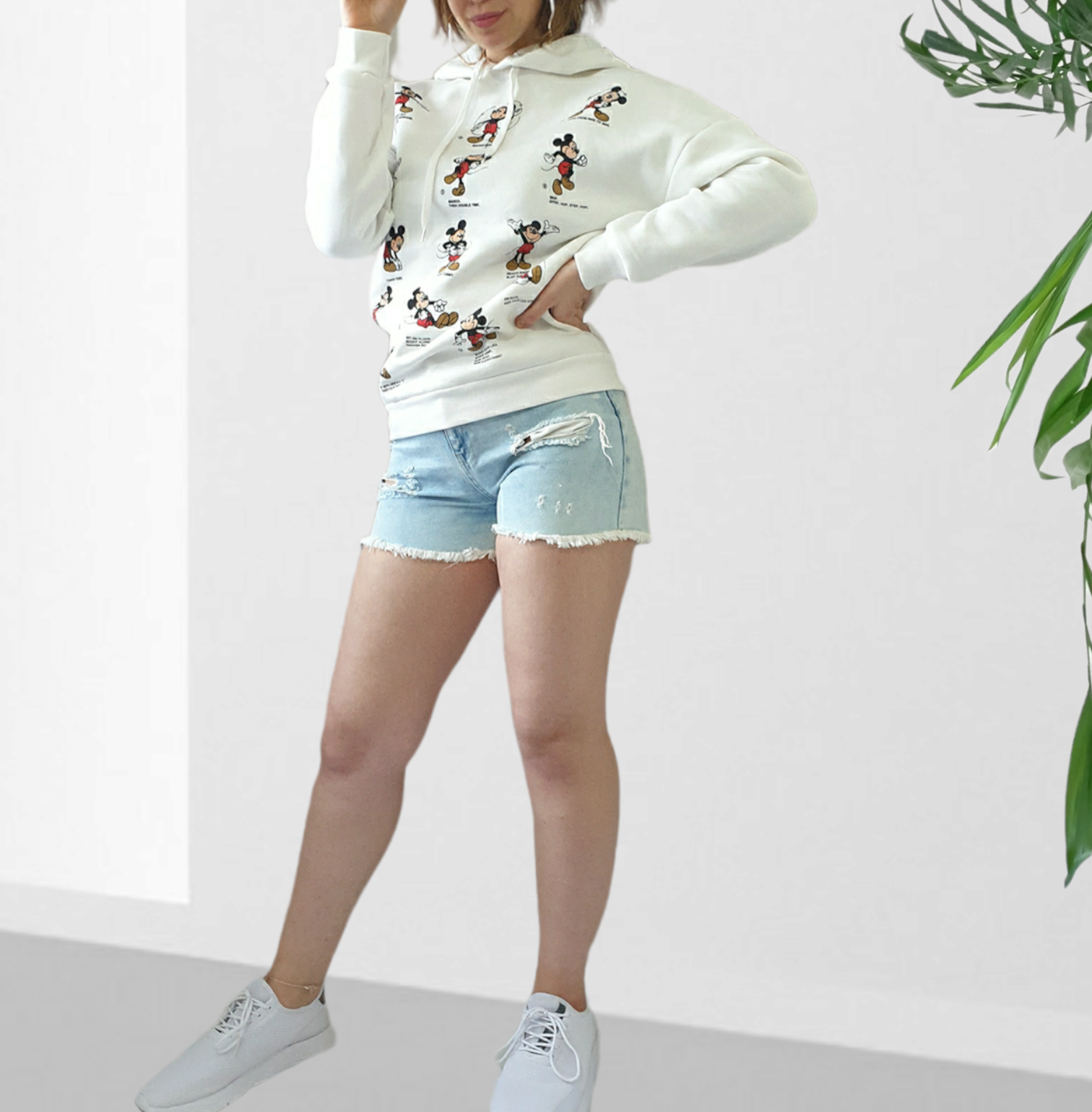 Baskılı Bol Kesim Oversize Kapşonlu Sweat Beyaz Beyaz - L