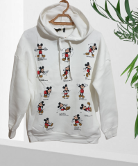 Baskılı Bol Kesim Oversize Kapşonlu Sweat Beyaz Beyaz - L