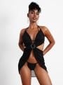 Tokalı Taşlı Pareo Bikini 3 lü Takım Siyah - L