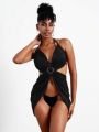 Tokalı Taşlı Pareo Bikini 3 lü Takım Siyah - L