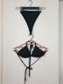 Tokalı Taşlı Pareo Bikini 3 lü Takım Siyah - L