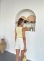 Fitilli Fiyonklu Askılı Crop Atlet Bluz Mavi - L