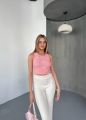 Fitilli Fiyonklu Askılı Crop Atlet Bluz Pembe - L