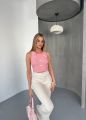 Fitilli Fiyonklu Askılı Crop Atlet Bluz Pembe - L