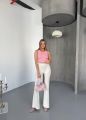 Fitilli Fiyonklu Askılı Crop Atlet Bluz Pembe - L