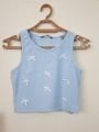 Fitilli Fiyonklu Askılı Crop Atlet Bluz Mavi - L