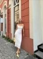 Dökümlü Yaka Dantelli Kalem Elbise Beyaz - XS
