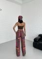 Beli Lastikli Şal Desenli Rahat Kesim Pantolon L