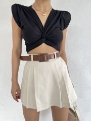Vatkalı Burgulu Kolsuz Crop Bluz Siyah - L