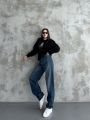Bisiklet Yaka Ayıcık Nakışlı Oversize Pamuklu Sweatshırt Siyah - L