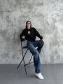 Bisiklet Yaka Ayıcık Nakışlı Oversize Pamuklu Sweatshırt Siyah - L