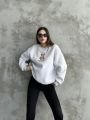 Bisiklet Yaka Ayıcık Nakışlı Oversize Pamuklu Sweatshırt Gri - L