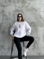 Bisiklet Yaka Ayıcık Nakışlı Oversize Pamuklu Sweatshırt Gri - L
