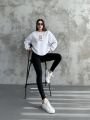 Bisiklet Yaka Ayıcık Nakışlı Oversize Pamuklu Sweatshırt Gri - L