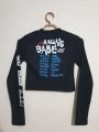 Bisiklet Yaka Yazılı Baskılı Fiyonklu Crop Bluz Siyah-Yazılı - L