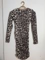 Sırtı Açık Drapeli Mini Elbise Leopar - L