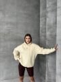 Unisex Kapüşonlu Oversize Salaş Off Yazılı Sweatshırt Bej - L