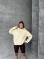 Unisex Kapüşonlu Oversize Salaş Off Yazılı Sweatshırt Bej - L