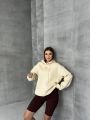 Unisex Kapüşonlu Oversize Salaş Off Yazılı Sweatshırt Bej - L