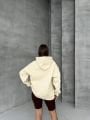 Unisex Kapüşonlu Oversize Salaş Off Yazılı Sweatshırt Bej - L