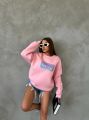 Bisiklet Yaka Oversize Salaş Pamuklu Şardonlu Sweatshirt Pembe - L