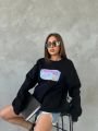 Bisiklet Yaka Oversize Salaş Pamuklu Şardonlu Sweatshirt Siyah - L