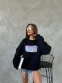Bisiklet Yaka Oversize Salaş Pamuklu Şardonlu Sweatshirt Siyah - L