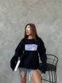 Bisiklet Yaka Oversize Salaş Pamuklu Şardonlu Sweatshirt Siyah - L