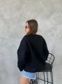Bisiklet Yaka Oversize Salaş Pamuklu Şardonlu Sweatshirt Siyah - L
