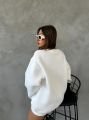 Bisiklet Yaka Oversize Salaş Pamuklu Şardonlu Sweatshirt Beyaz - L
