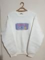 Bisiklet Yaka Oversize Salaş Pamuklu Şardonlu Sweatshirt Beyaz - L