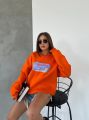 Bisiklet Yaka Oversize Salaş Pamuklu Şardonlu Sweatshirt Turuncu - L