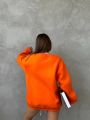 Bisiklet Yaka Oversize Salaş Pamuklu Şardonlu Sweatshirt Turuncu - L