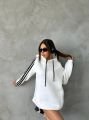 Kapüşonlu Şeritli Oversize Salaş Uzun Sweatshirt Beyaz - L