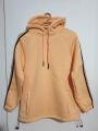 Kapüşonlu Şeritli Oversize Salaş Uzun Sweatshirt Kavun Rengi - L