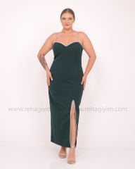 Taş Askılı Krep Midi Dress | Yeşil