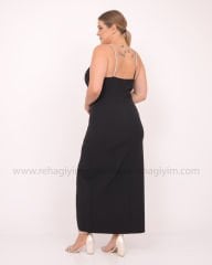 Taş Askılı Krep Midi Dress | Siyah